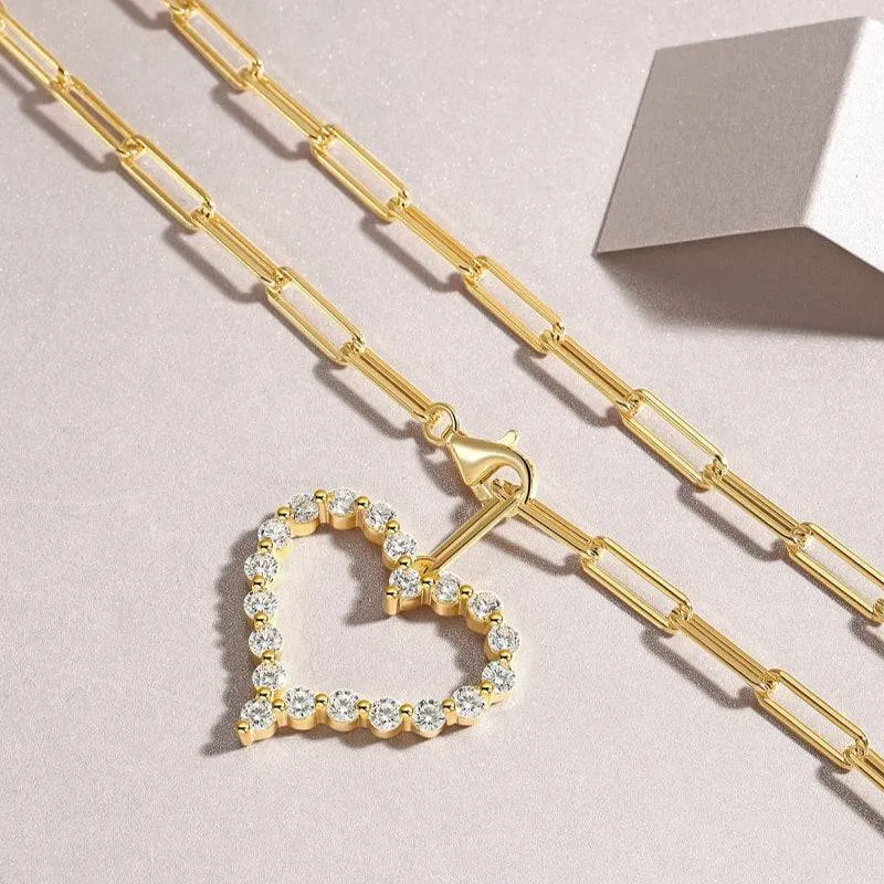 Gold Heart Charm Link Pendant Necklace