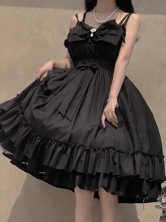 Gothic Lolita Dresses Bows Ruffles Black Black