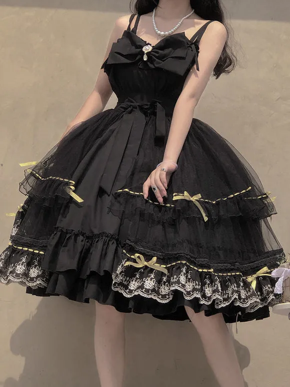 Gothic Lolita Dresses Bows Ruffles Black Black
