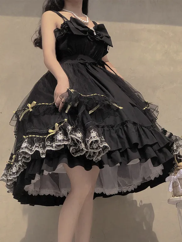 Gothic Lolita Dresses Bows Ruffles Black Black