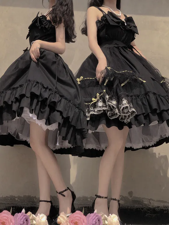 Gothic Lolita Dresses Bows Ruffles Black Black