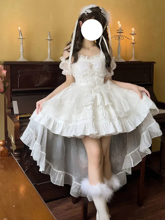 Gothic Lolita Dresses Lace Up Bows White Light Sky Blue