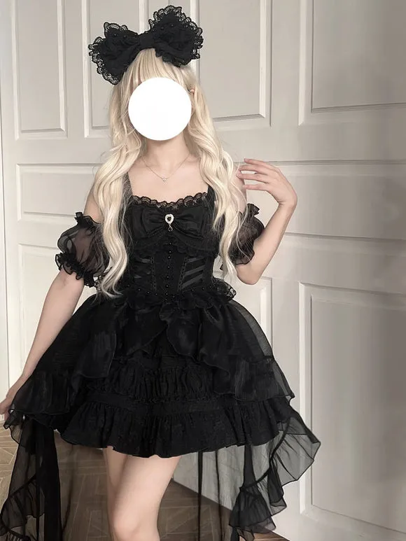 Gothic Lolita Dresses Lace Up Bows White Light Sky Blue