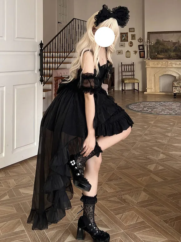 Gothic Lolita Dresses Lace Up Bows White Light Sky Blue