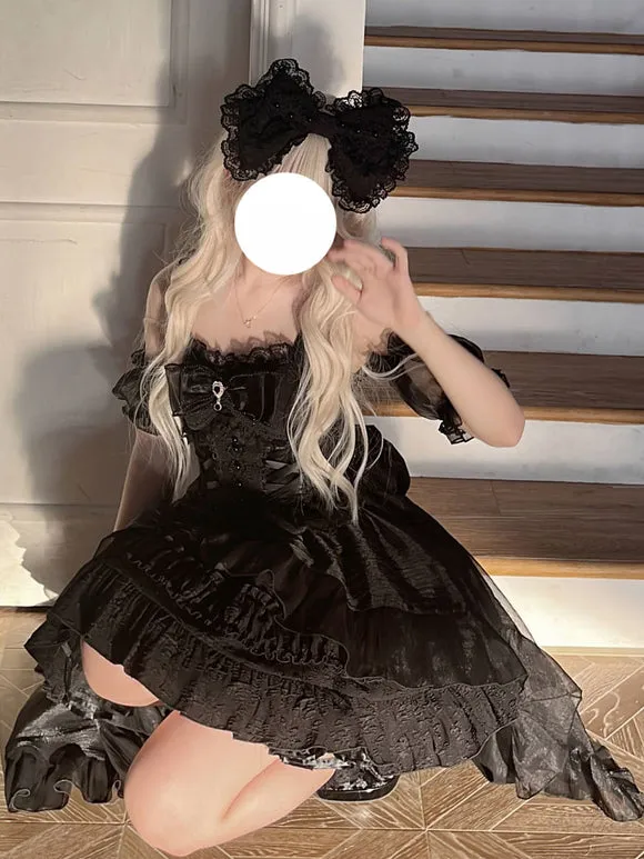 Gothic Lolita Dresses Lace Up Bows White Light Sky Blue