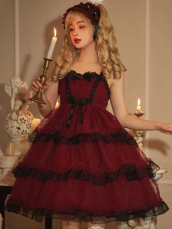 Gothic Lolita Dresses Ruffles Bows Burgundy Burgundy