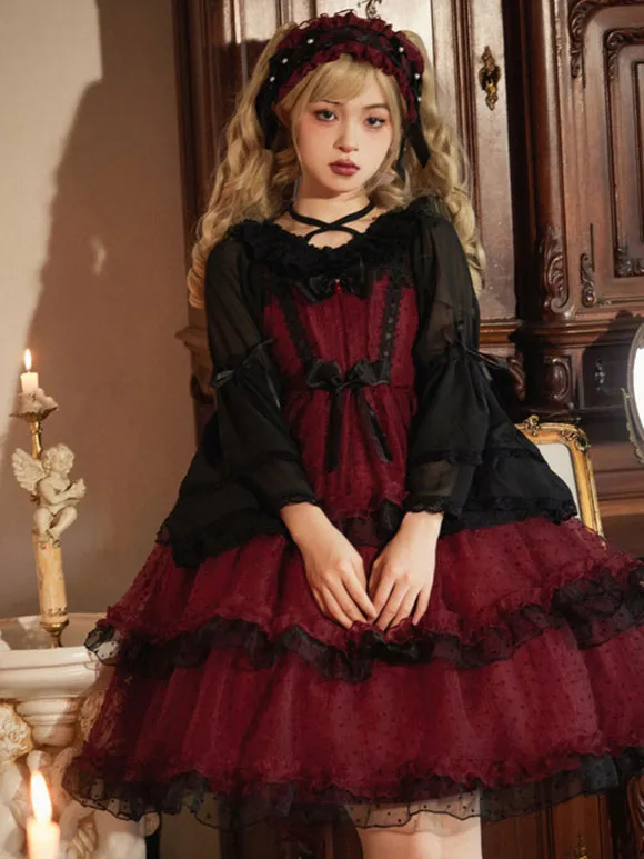 Gothic Lolita Dresses Ruffles Bows Burgundy Burgundy