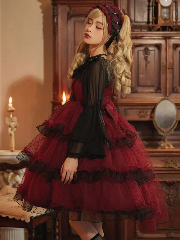 Gothic Lolita Dresses Ruffles Bows Burgundy Burgundy
