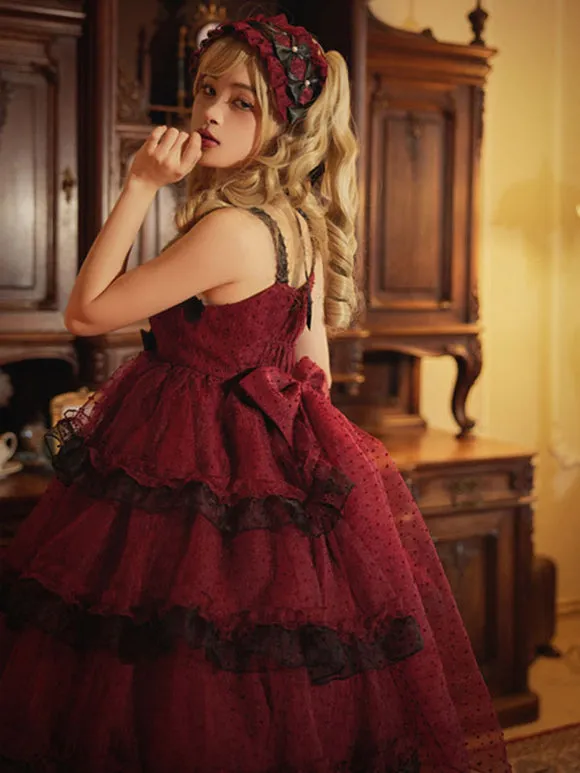 Gothic Lolita Dresses Ruffles Bows Burgundy Burgundy