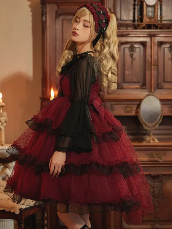 Gothic Lolita Dresses Ruffles Bows Burgundy Burgundy