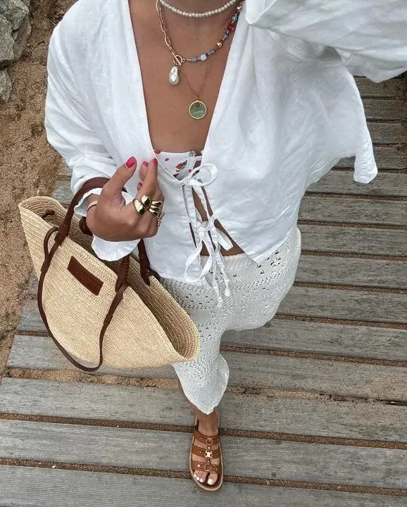 Graciela® | Women's linen blouse, light and airy with ties