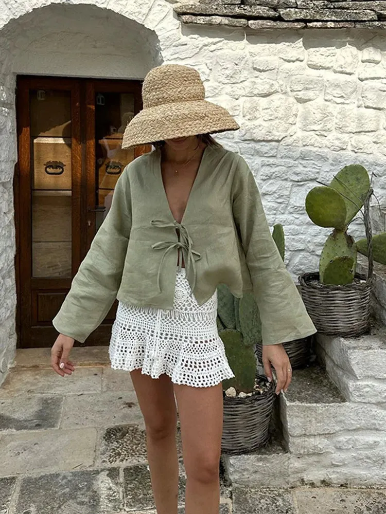 Graciela® | Women's linen blouse, light and airy with ties