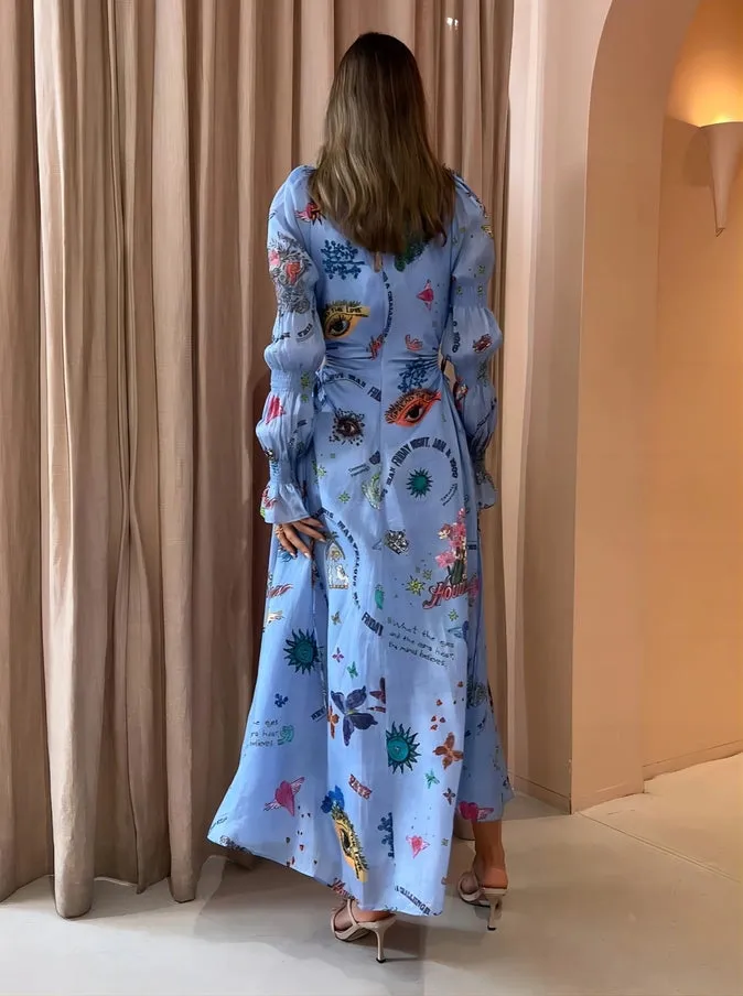 Graffiti Balloon Sleeve Dress