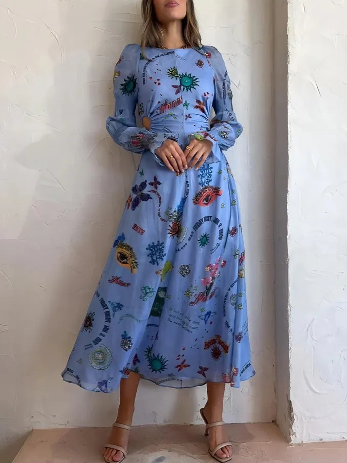 Graffiti Balloon Sleeve Dress