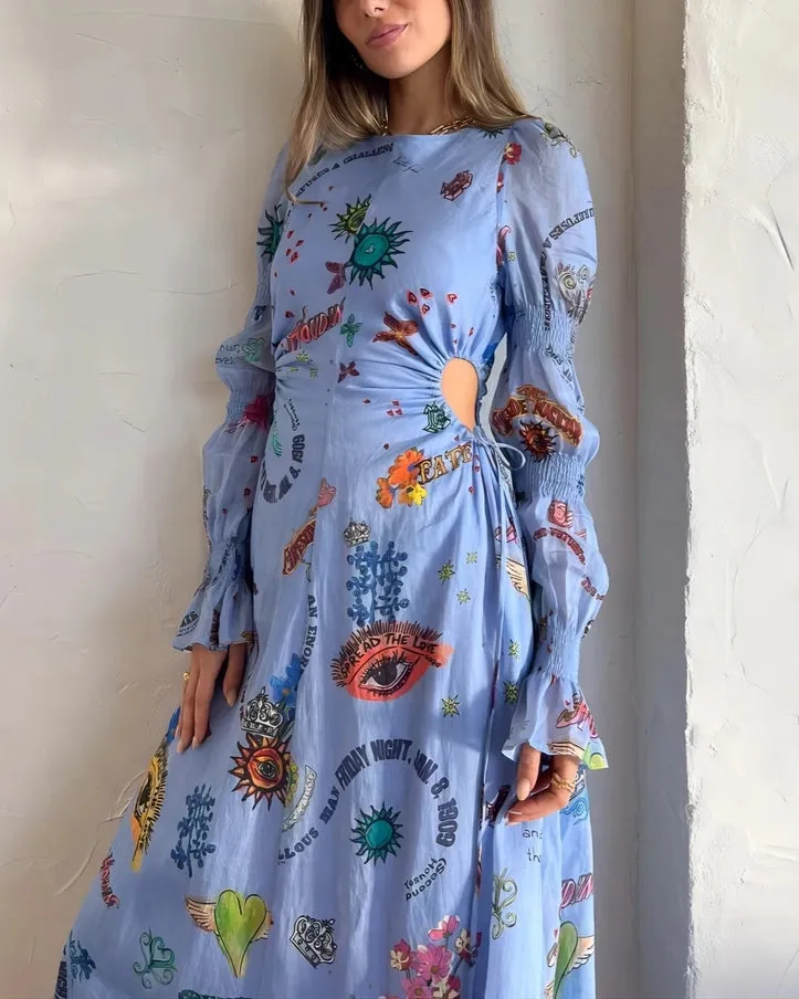 Graffiti Balloon Sleeve Dress