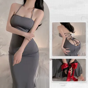 gray suspender dress  KF70156