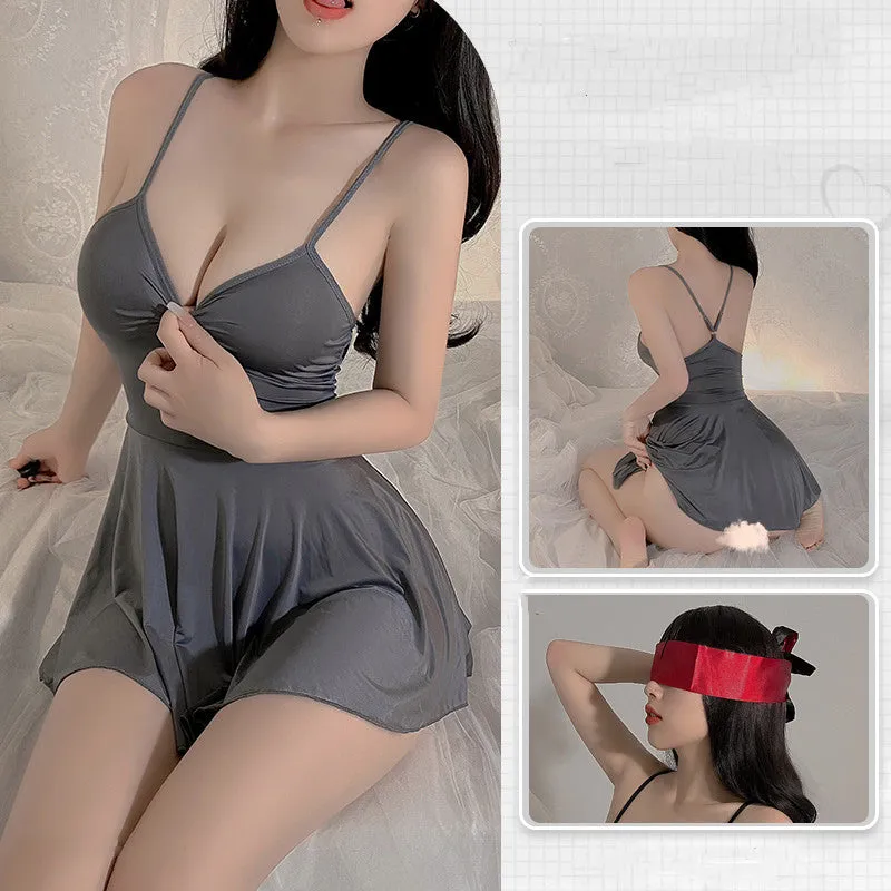 gray suspender dress  KF70156