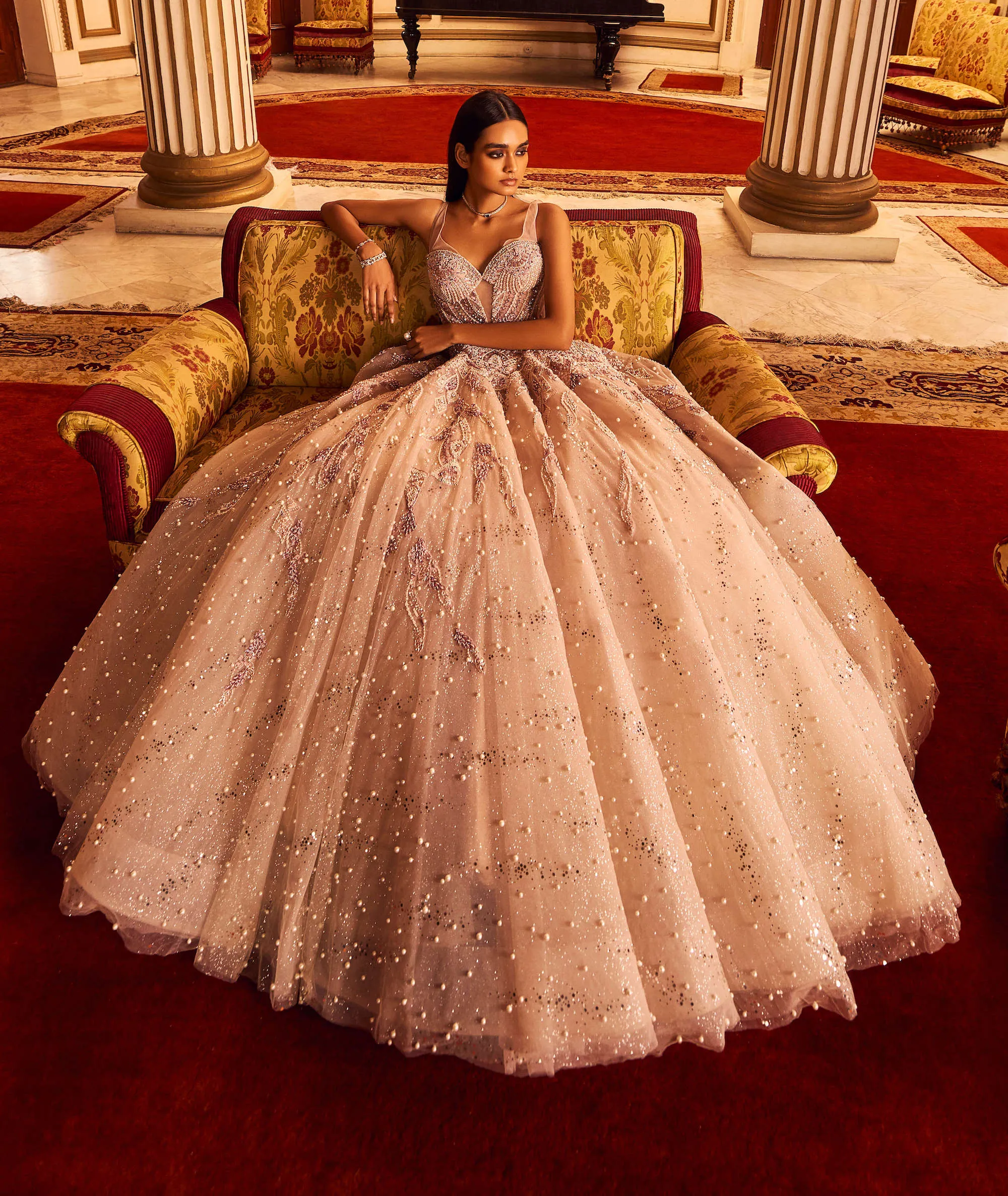 Gray tulle bridal gown