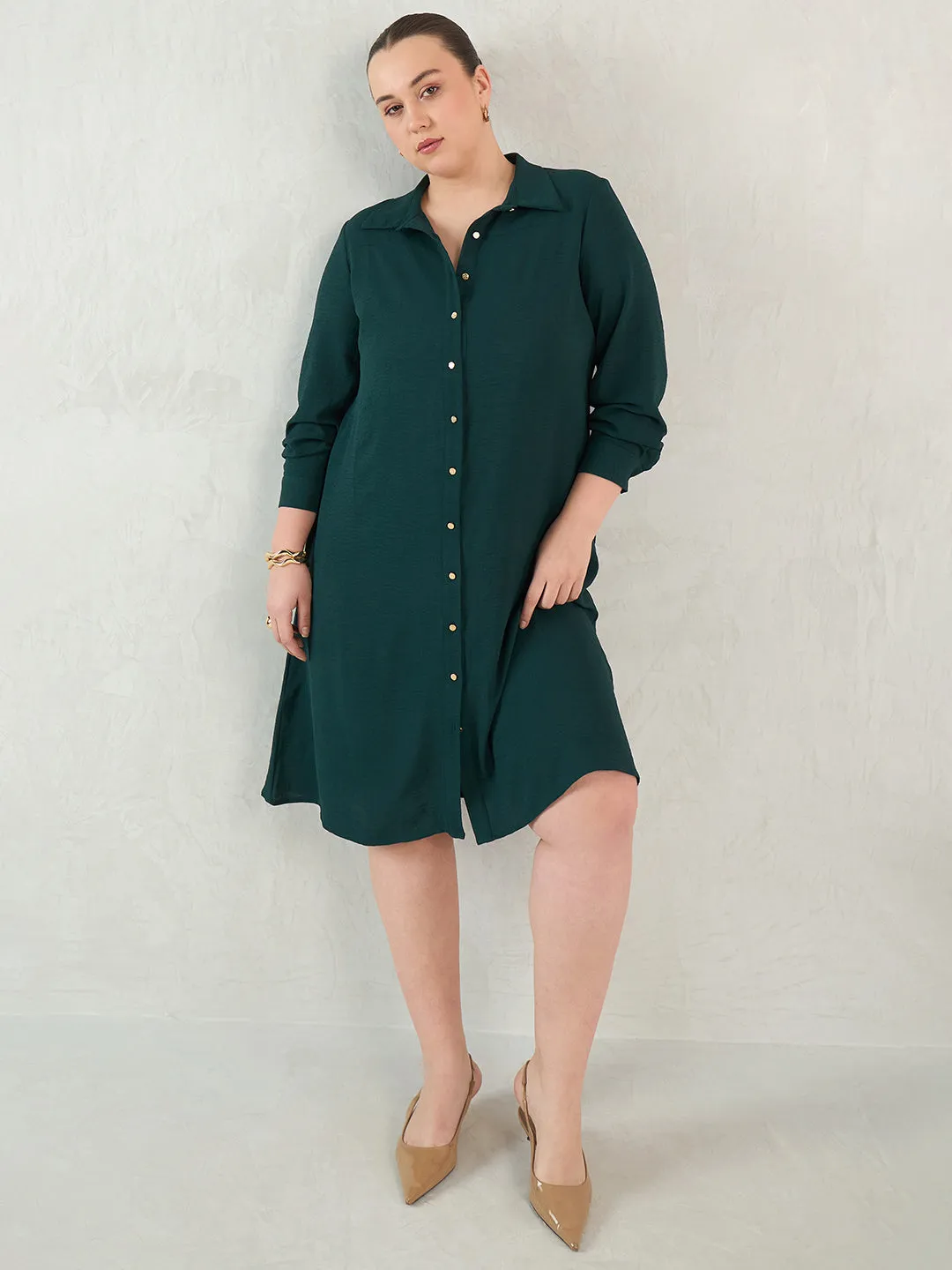 Green Button Down Shirt Dress