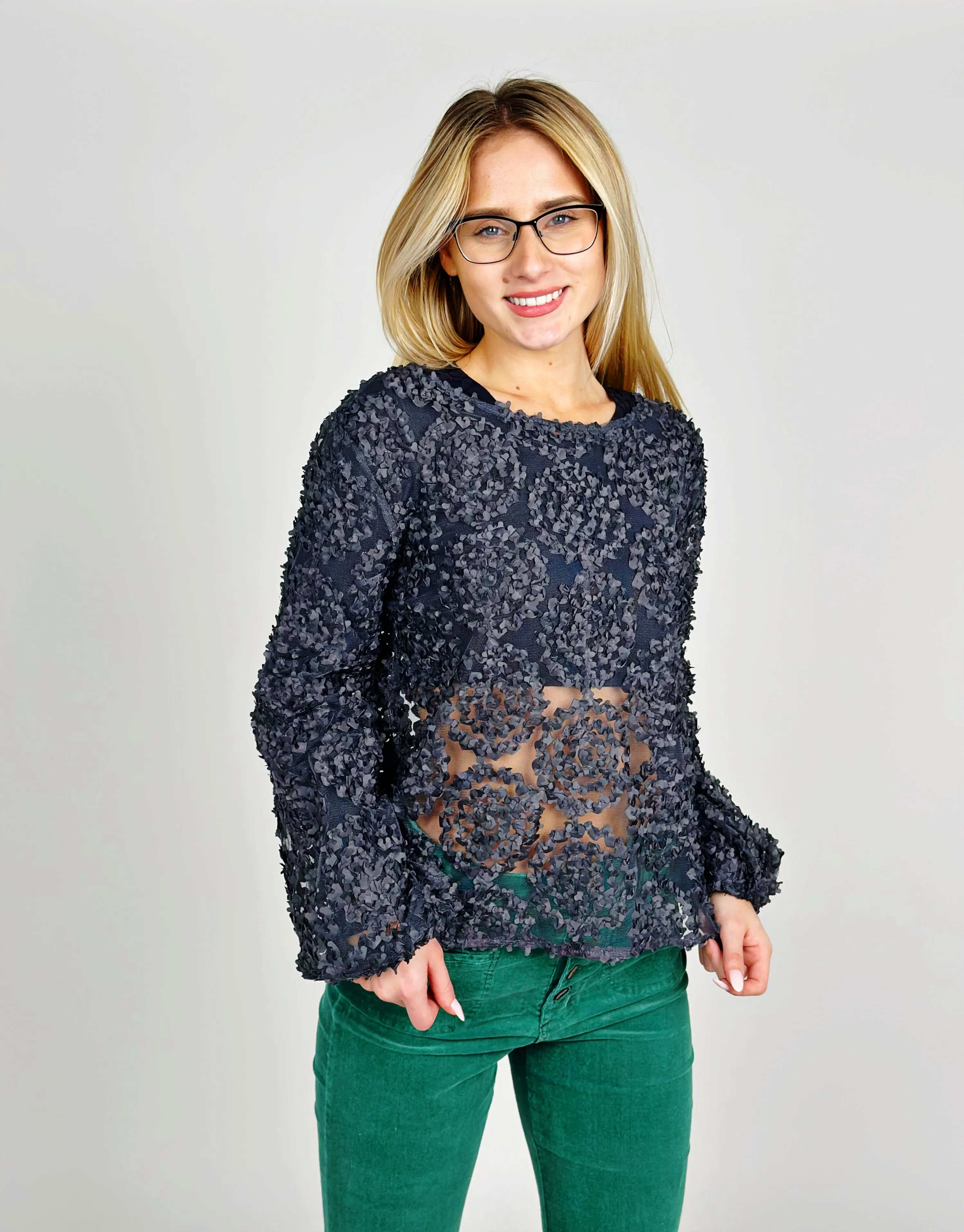 Grey Fishnet Blouse