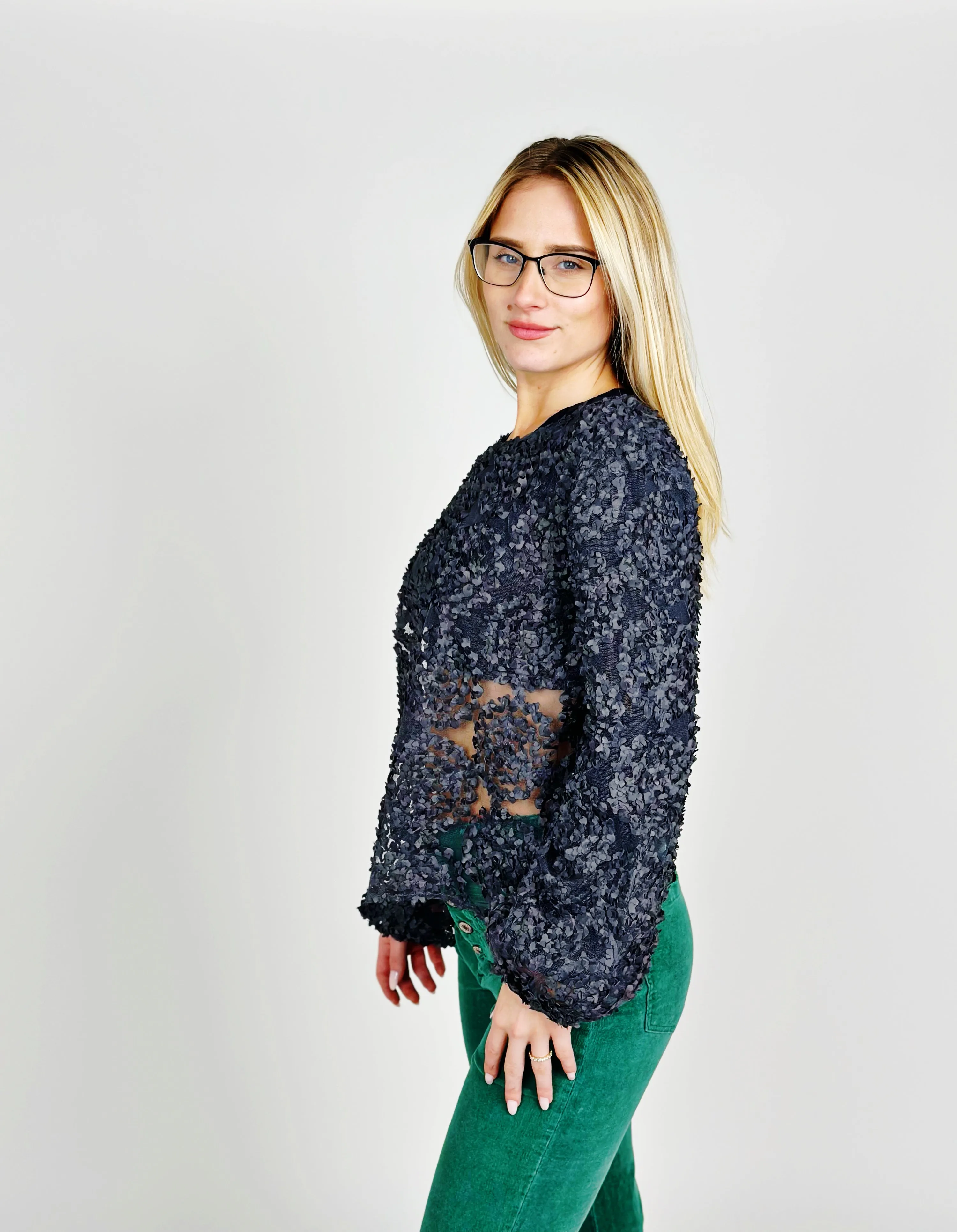 Grey Fishnet Blouse