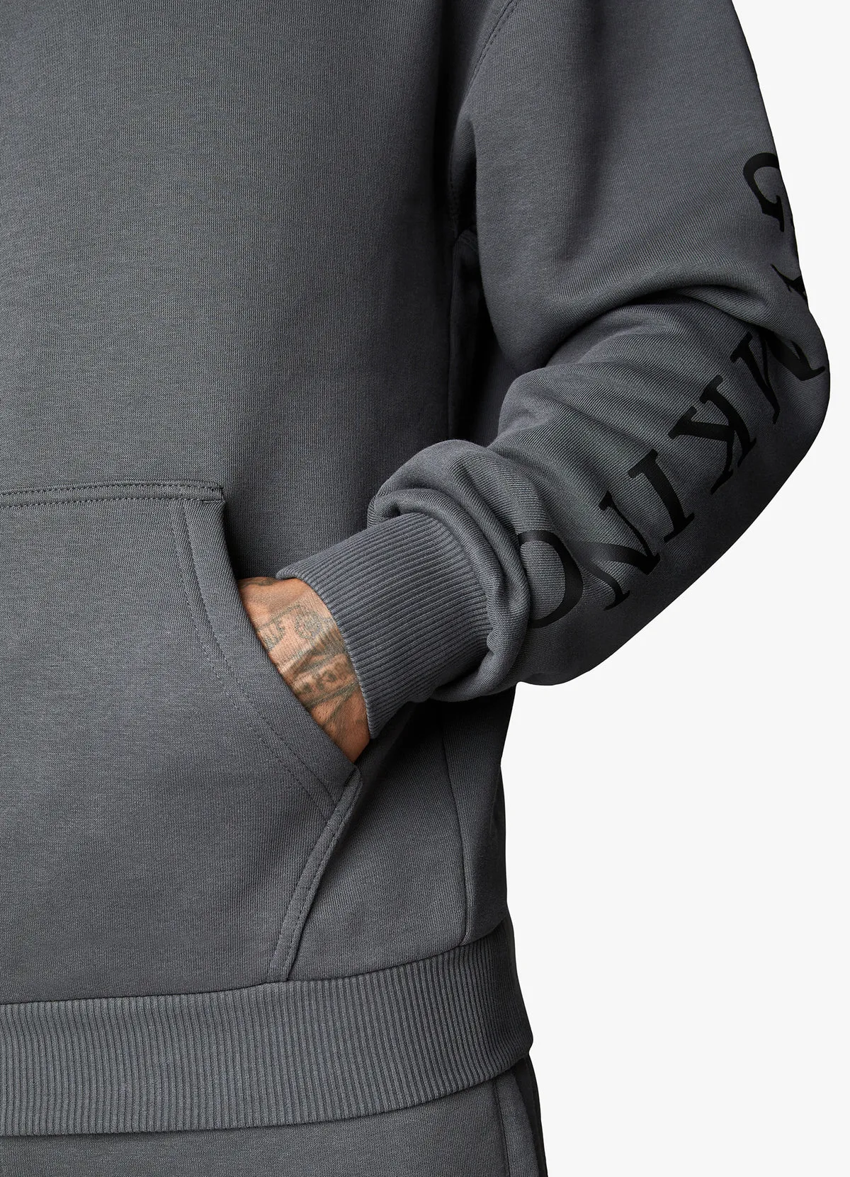 Gym King Covert Linear Logo Hoodie Dark Pewter