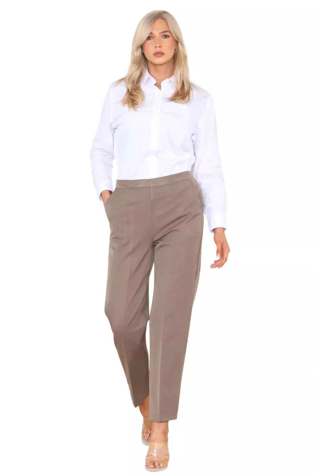Half Elasticated Pocket Trouser - Blue, Taupe, White