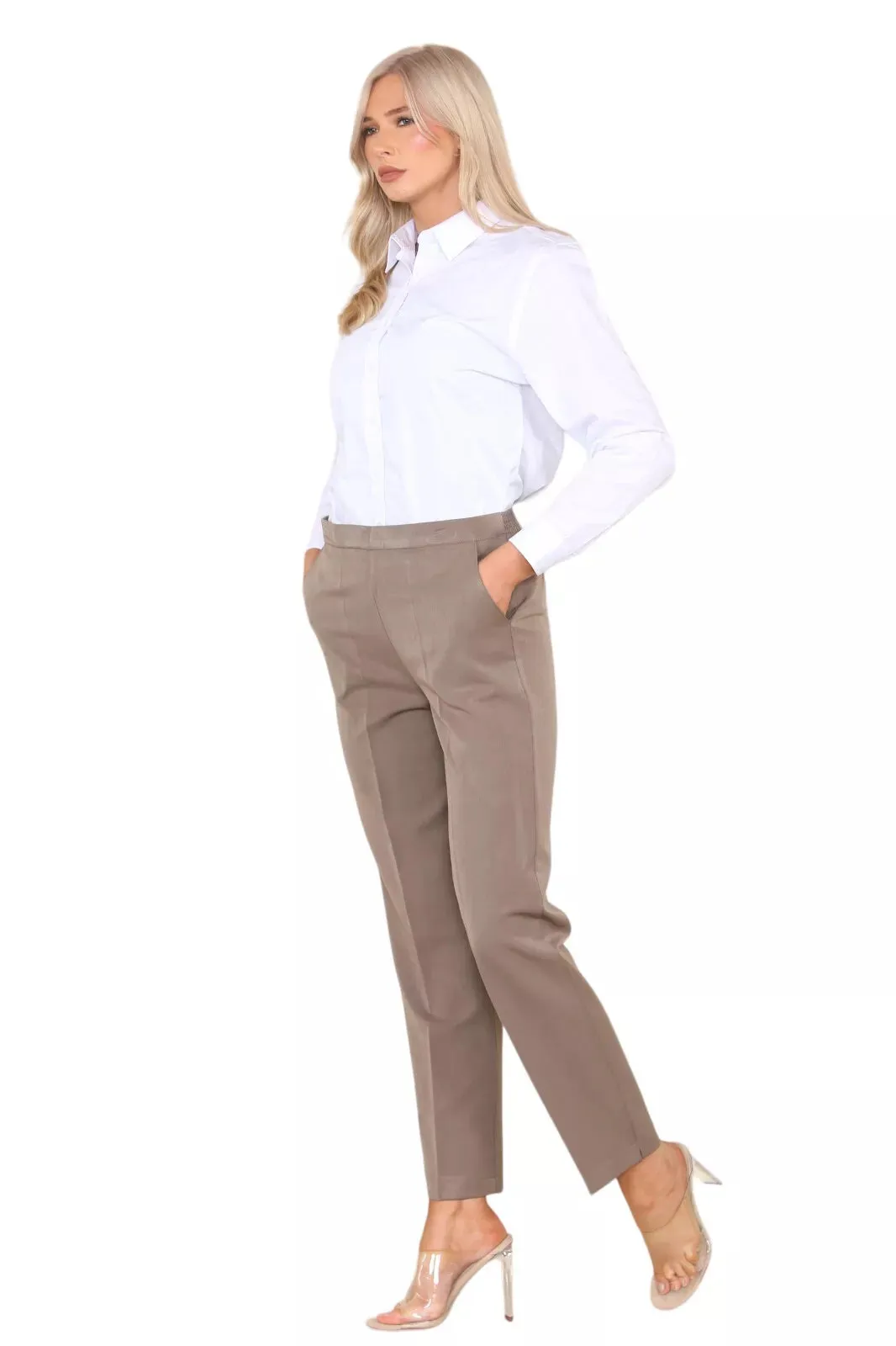 Half Elasticated Pocket Trouser - Blue, Taupe, White