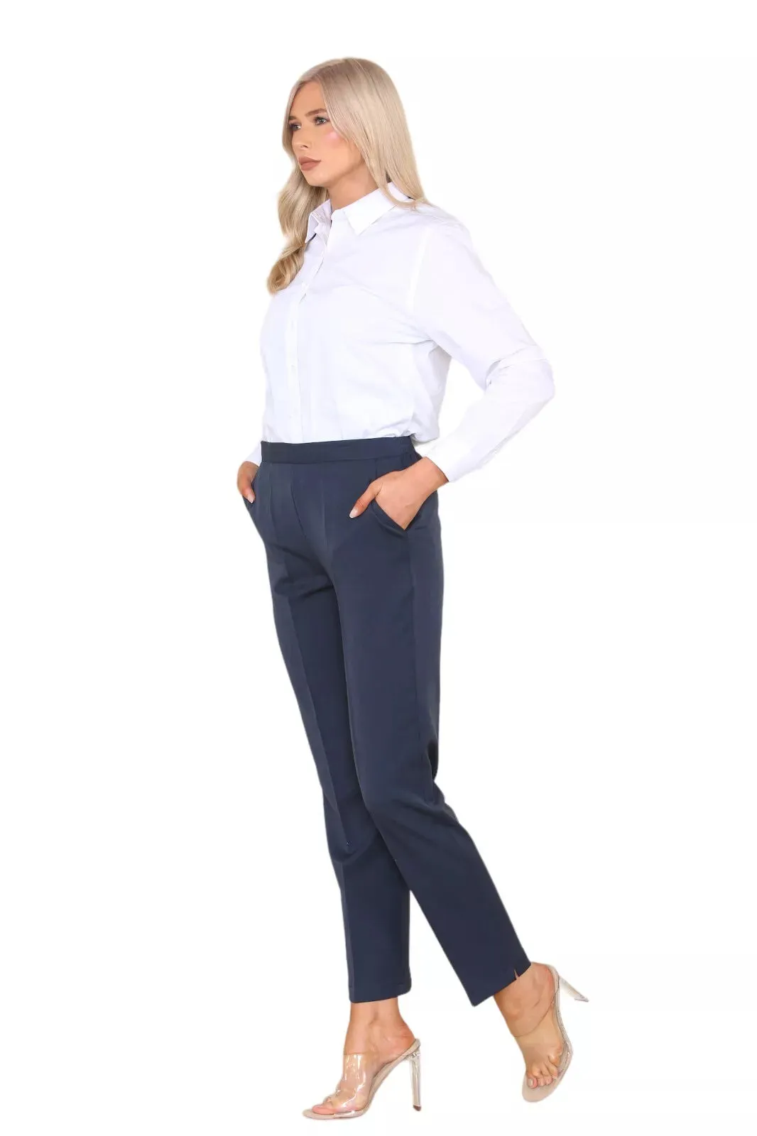 Half Elasticated Pocket Trouser - Blue, Taupe, White