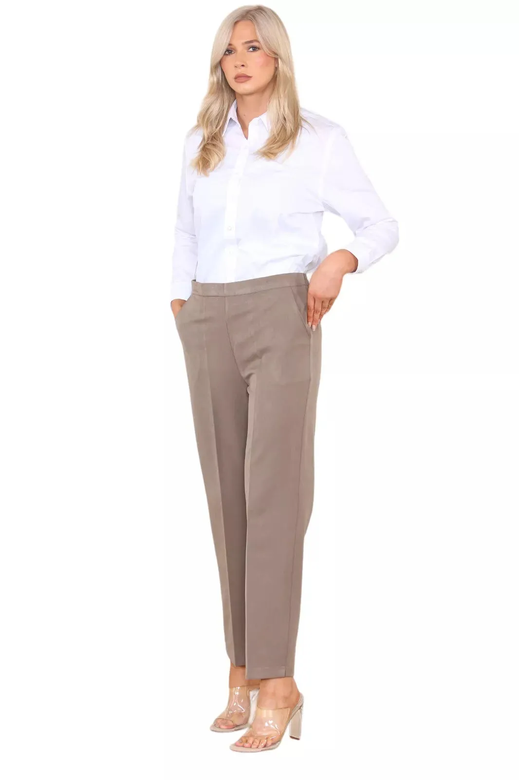 Half Elasticated Pocket Trouser - Blue, Taupe, White