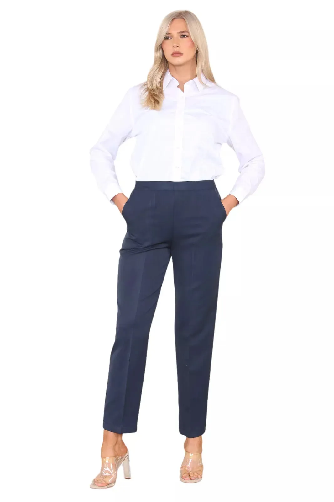 Half Elasticated Pocket Trouser - Blue, Taupe, White