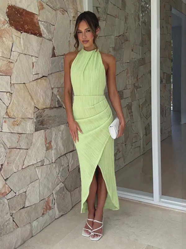 Halter Neck Sleeveless Dress with Textured Fabric