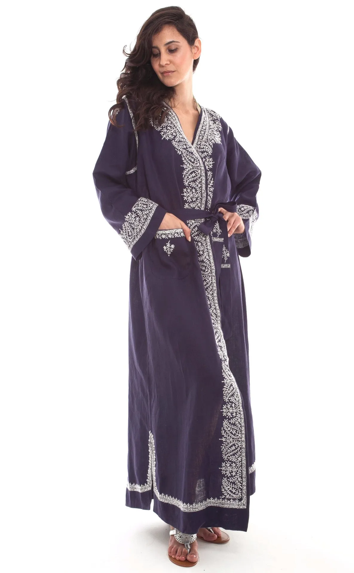 Hand Embroidered Linen Dressing Gowns