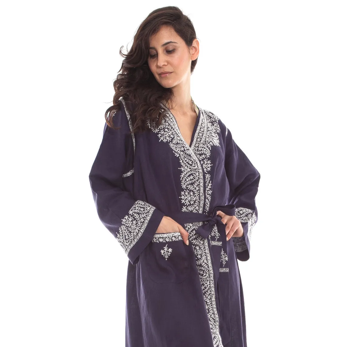 Hand Embroidered Linen Dressing Gowns