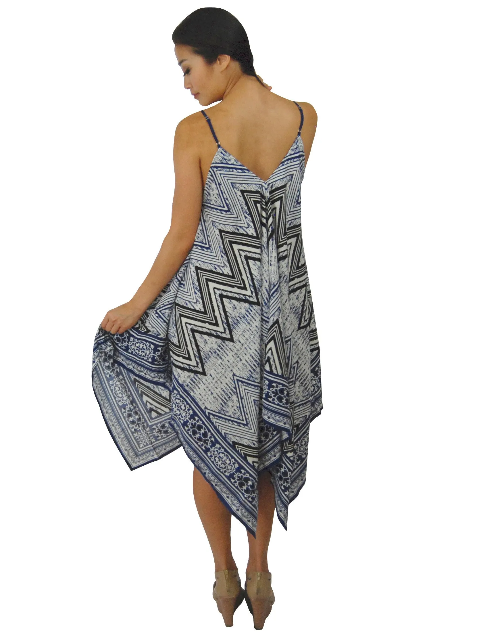 Handkerchief Midi Dress Navy White