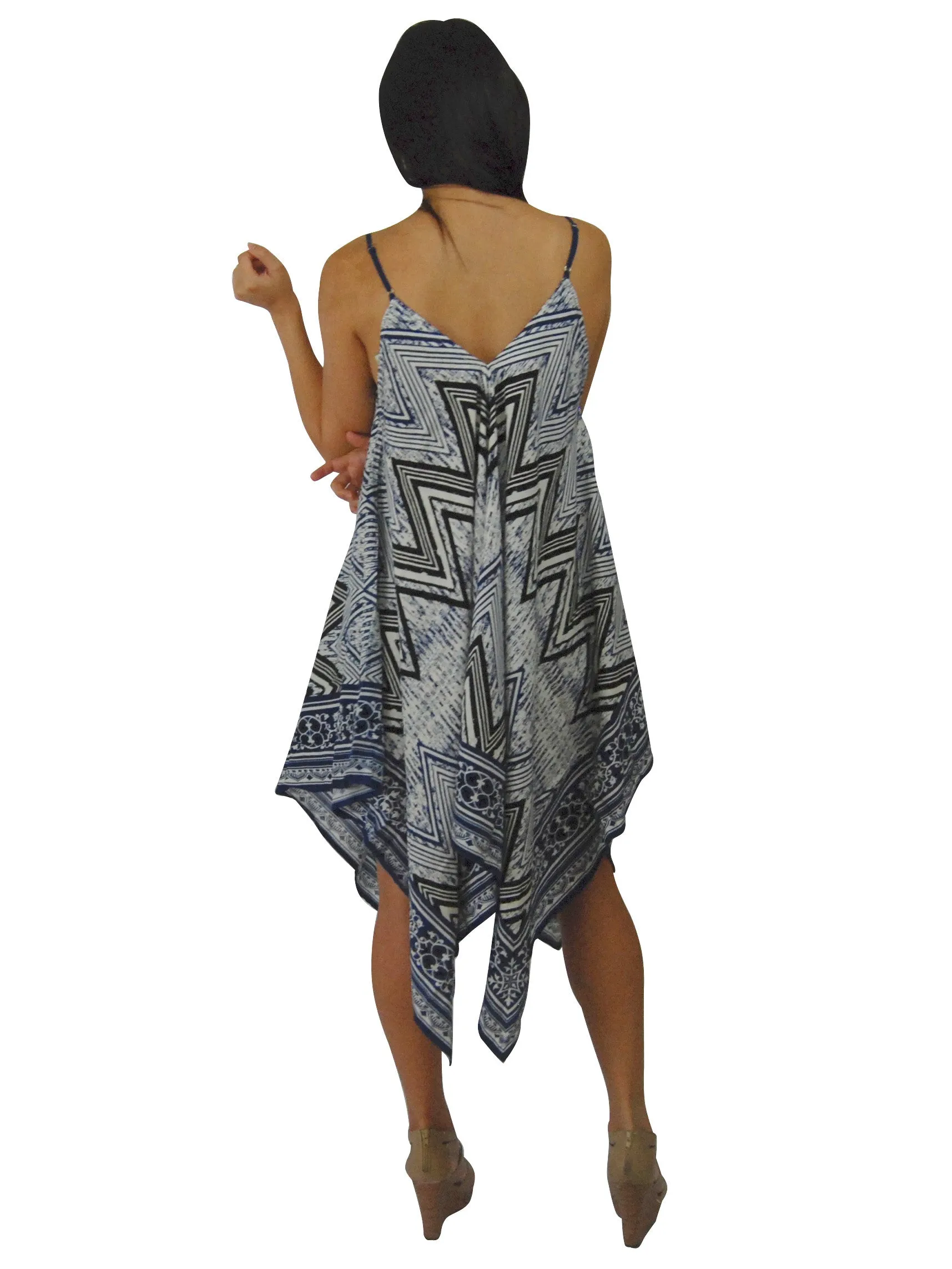 Handkerchief Midi Dress Navy White