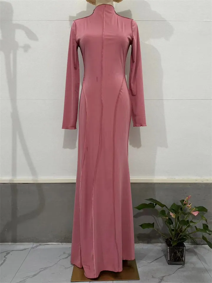 High Neck Solid Color Sexy Bodycon Dresses for Women