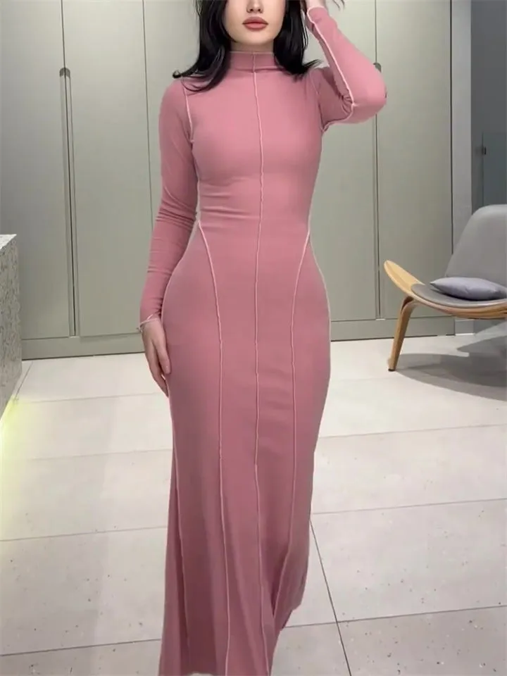 High Neck Solid Color Sexy Bodycon Dresses for Women