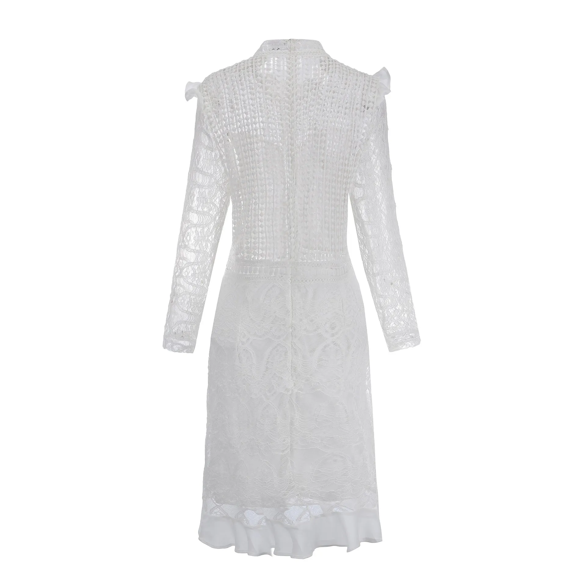 Hollow-out Backless Lace Round Neck Bodycon Party Mini Dresses
