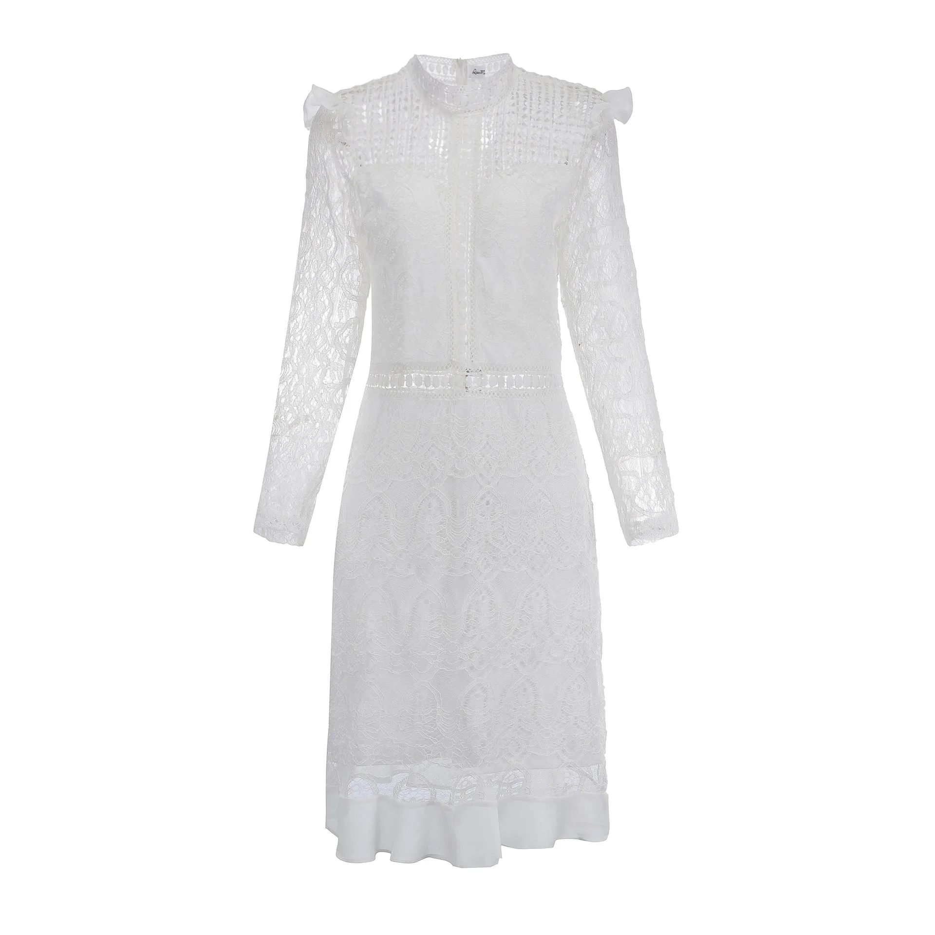 Hollow-out Backless Lace Round Neck Bodycon Party Mini Dresses