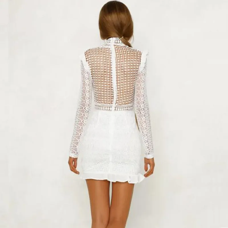 Hollow-out Backless Lace Round Neck Bodycon Party Mini Dresses