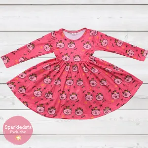 Hot Pink Piggy Princess Twirly Dress