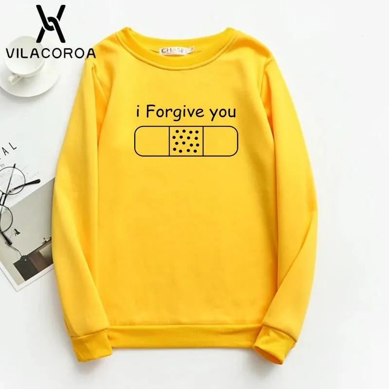 I Forgive You Printed Fleece Full Sleeves Pull Over Sweatshirt For Women