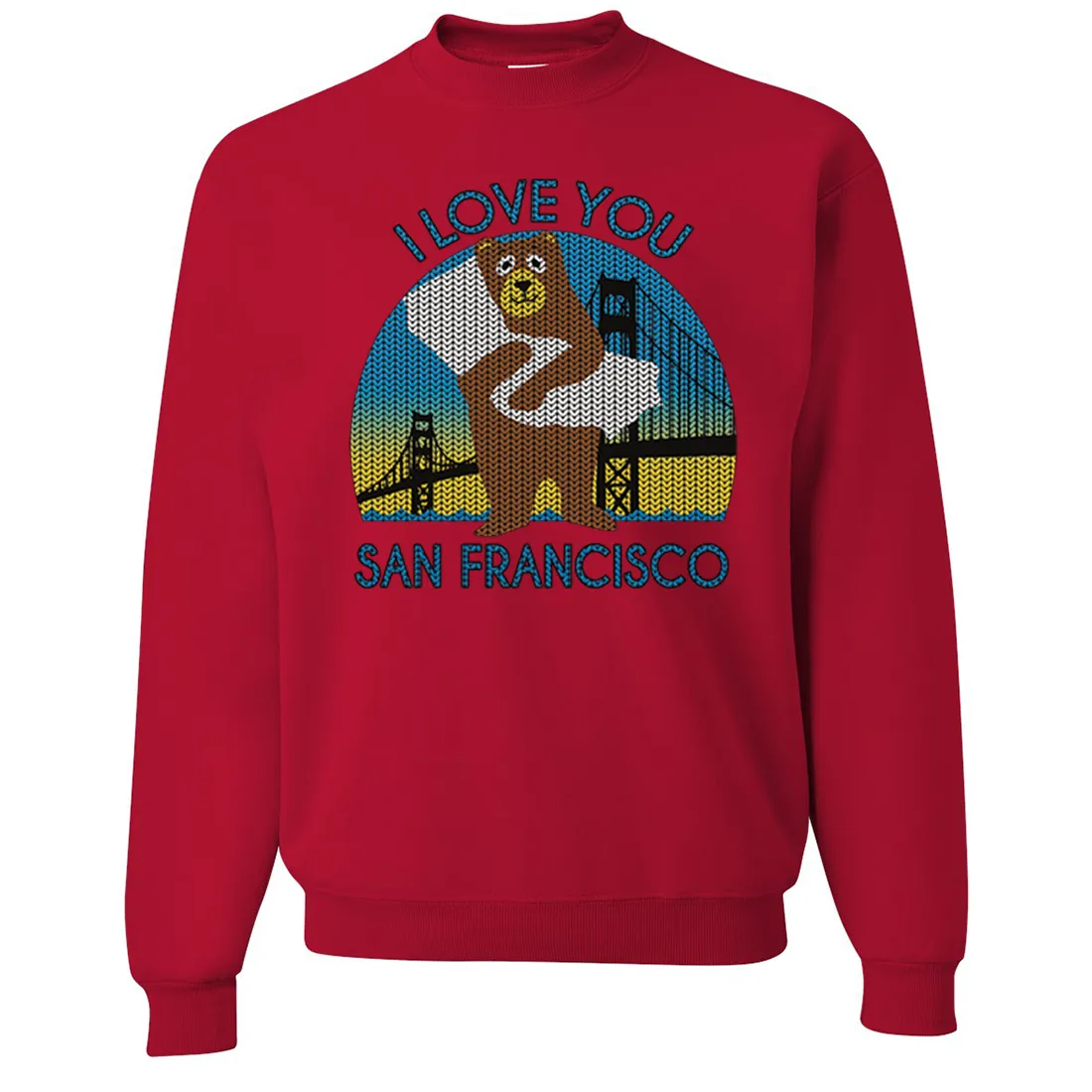 I Love You SF Knit Style Bear Crewneck Sweatshirt