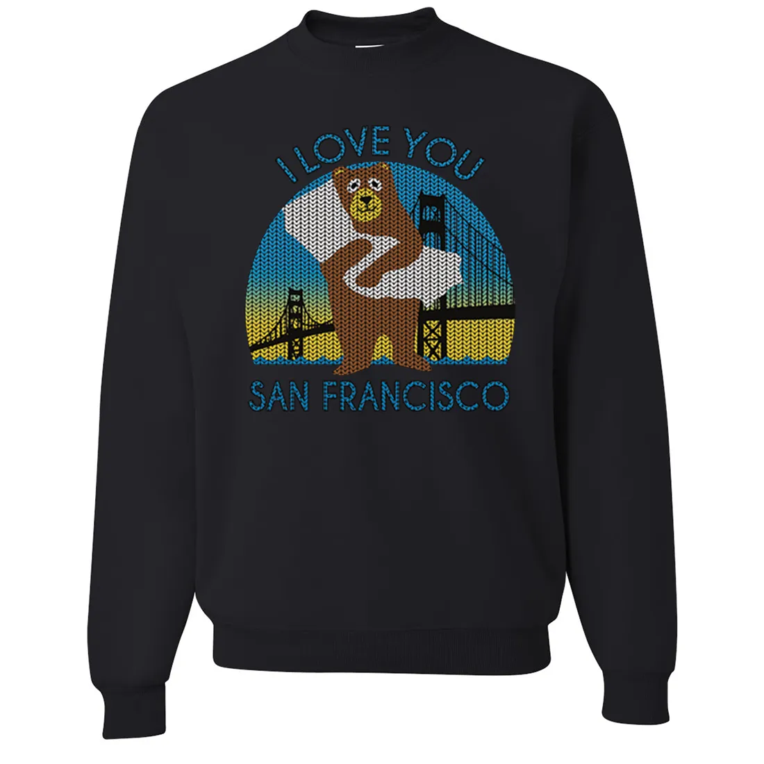 I Love You SF Knit Style Bear Crewneck Sweatshirt