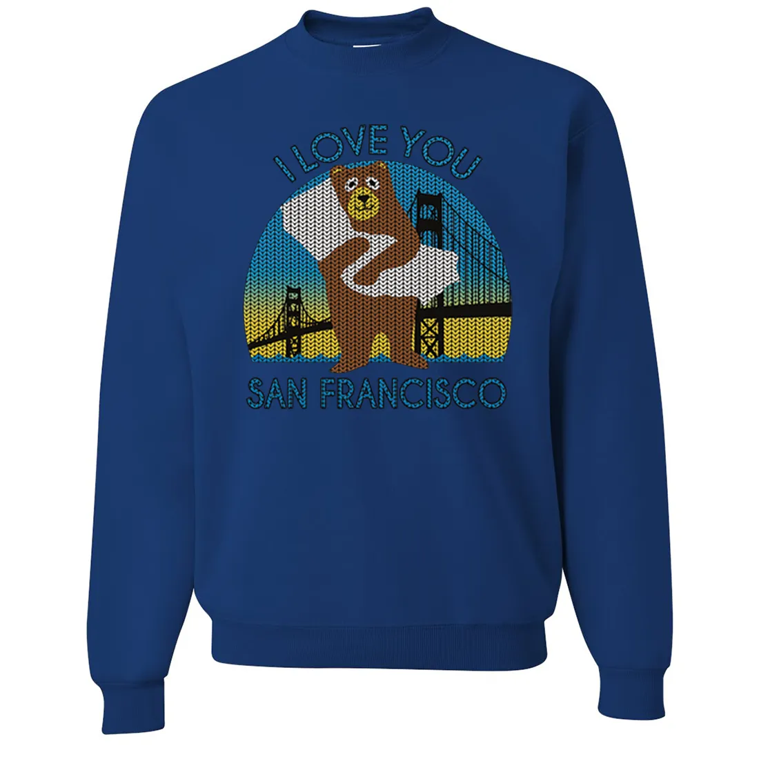 I Love You SF Knit Style Bear Crewneck Sweatshirt