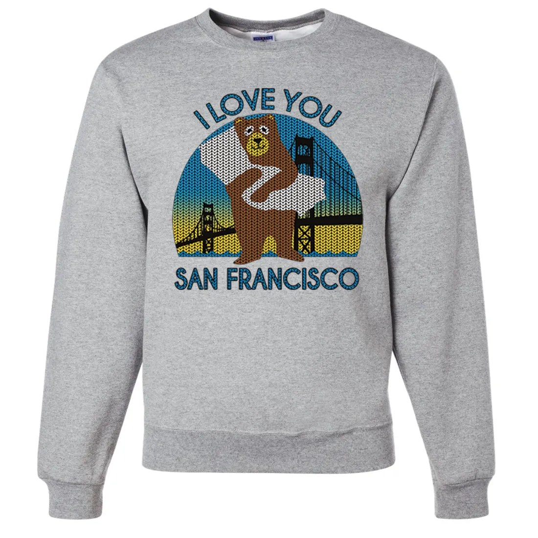I Love You SF Knit Style Bear Crewneck Sweatshirt