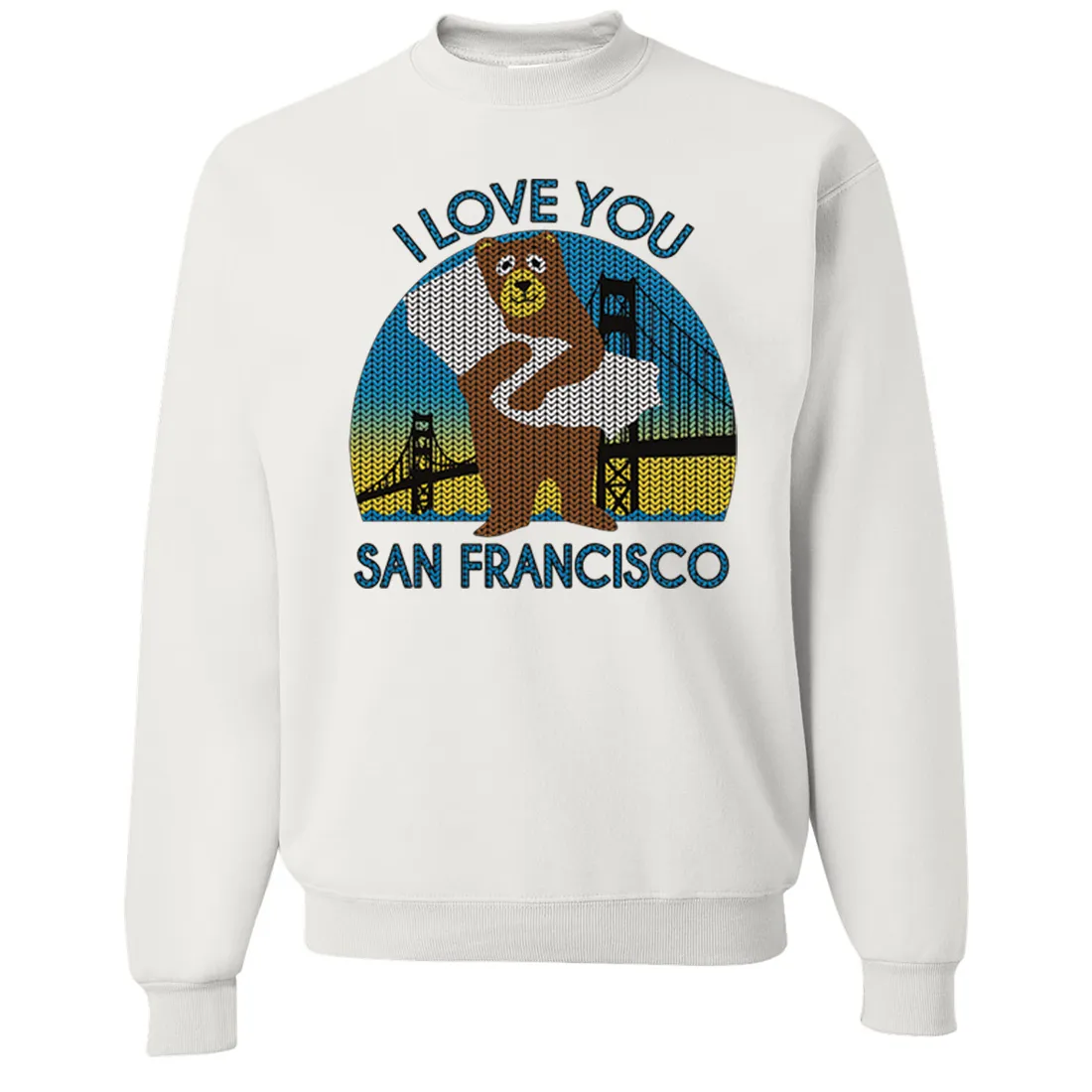 I Love You SF Knit Style Bear Crewneck Sweatshirt