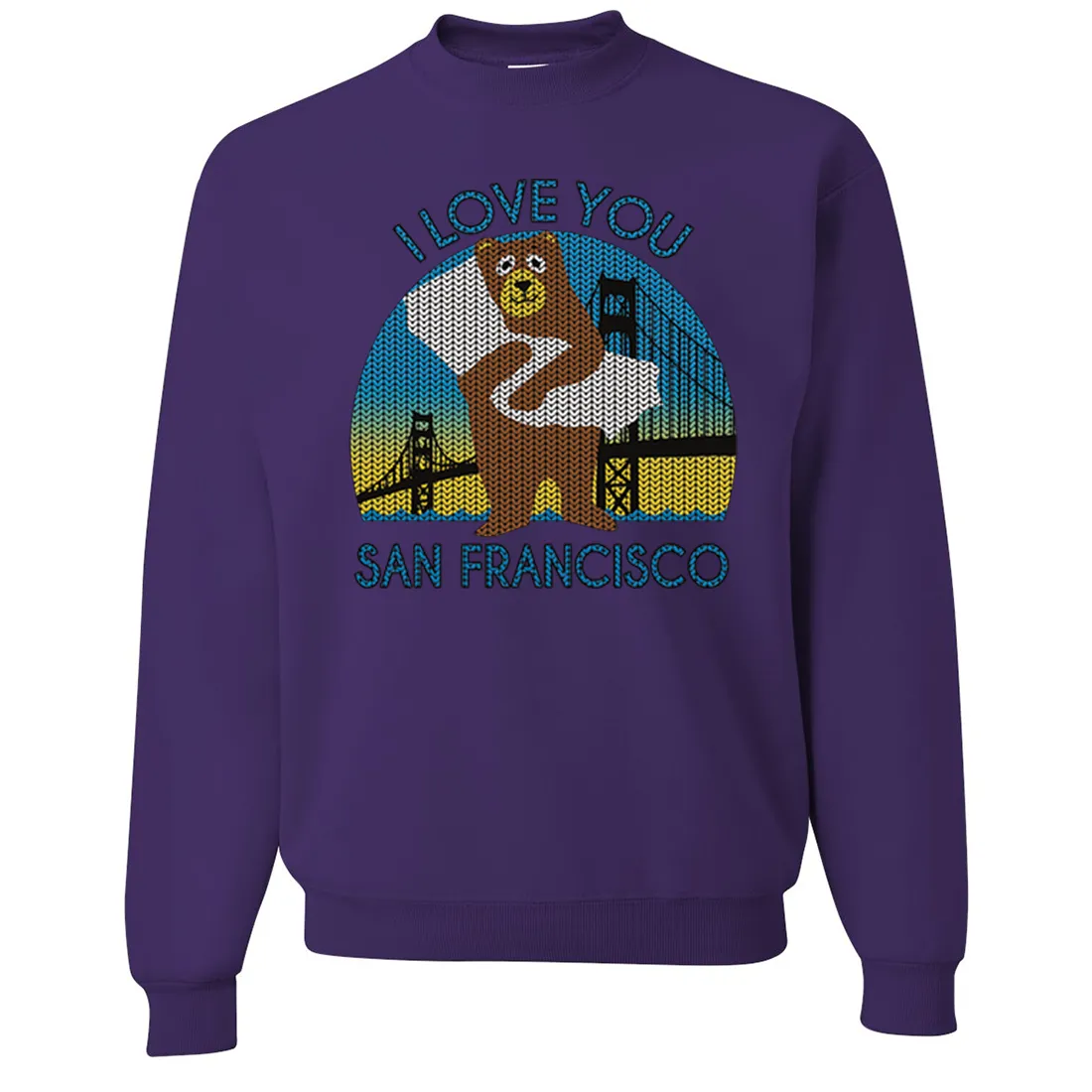 I Love You SF Knit Style Bear Crewneck Sweatshirt
