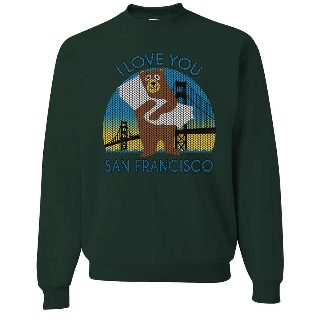 I Love You SF Knit Style Bear Crewneck Sweatshirt